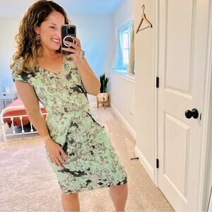 Lela Rose Blue Green Jacquard Printed Mini Dress Small